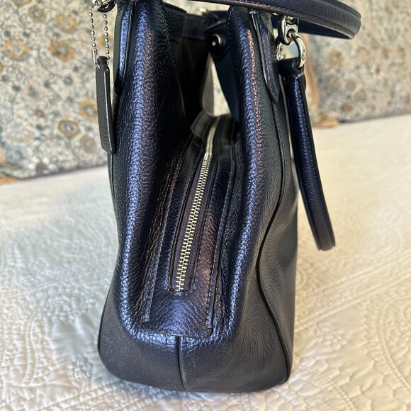 Coach Navy Hallie Leather Shoulder Bag - Picture 4 of 15